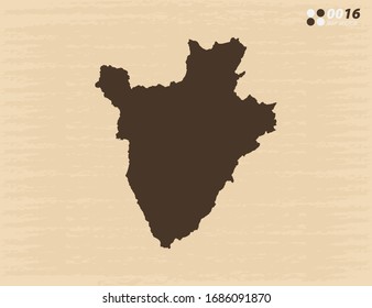 Vector vintage of Burundi map on old paper background.