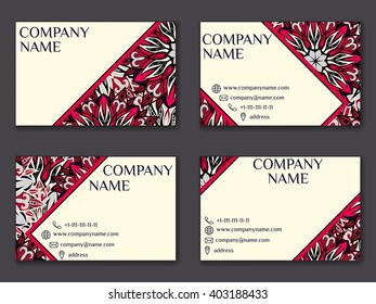 Vector vintage business card set. Beauty designs. Floral mandala pattern and ornaments. Front page and back page.Vector vintage business card set. Beauty designs.