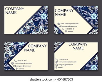 Vector vintage business card set. Beauty designs. Floral mandala pattern and ornaments. Front page and back page.Vector vintage business card set. Beauty designs.