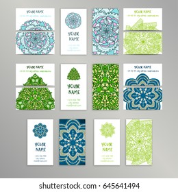 Vector vintage business cards big set. Oriental design Layout. Islam, Arabic, Indian, ottoman motifs.