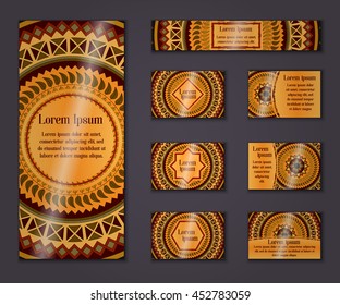 Vector vintage business and invitation card set. Floral mandala pattern and ornaments. Oriental design Layout. Islam, Arabic, Indian, ottoman motifs. Front page and back page.