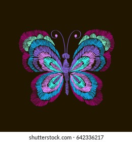 Vector vintage butterfly, decorative element for embroidery.