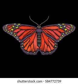 Vector vintage butterfly monarch, decorative element for embroidery, patches, stickers and decor