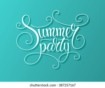 Vector vintage calligraphic summer party text. Vector vintage decorative design element. Vintage background with elegant hand drawn summer text. Abstract summer background. Retro style text. 