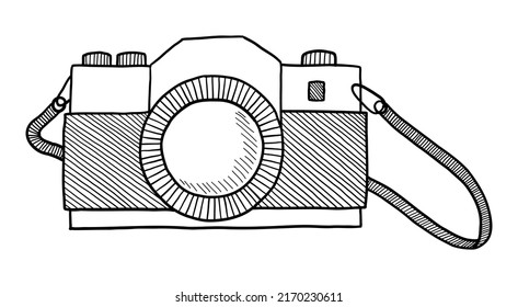 VECTOR VINTAGE CAMERA ISOLATED ON A WHITE BACKGROUND. DOODLE DRAWING BY HAND