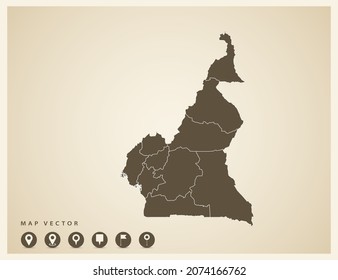 Vector vintage del mapa de Camerún sobre el pasado.