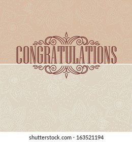 Vector vintage card with floral ornament design. Congratulations card