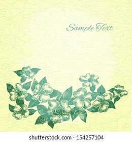 Vector vintage card with hand drawn ink style cherry blossom