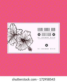 Vector vintage card with hibiscus on tropical coral red background. Template for spa promotion, flower shop gift card, soap package, spring sale coupon, perfume box design, business card, invitation