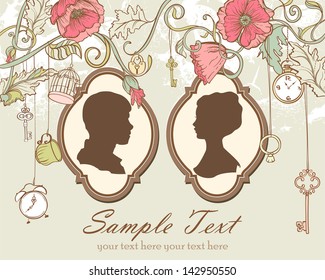 Vector Vintage card with just married