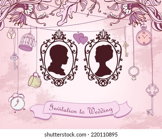 Vector Vintage card with just married