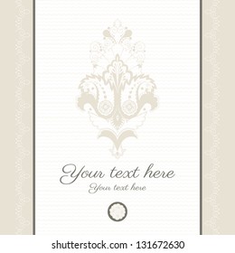 Vector vintage card. Oriental floral designs, simple background and border. Perfect for invitations, announcement or greetings. Easy to change colors.