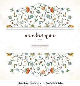 Vector vintage card; ornate frame for design template. Eastern style element. Luxury floral decoration. Place for text. Ornamental decor and illustration for invitation, wallpaper, background.