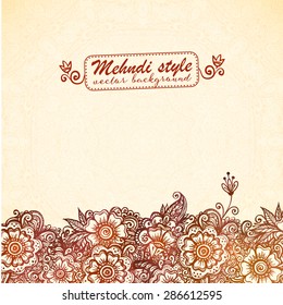 Vector Vintage Card Template In Indian Henna Mehndi Style