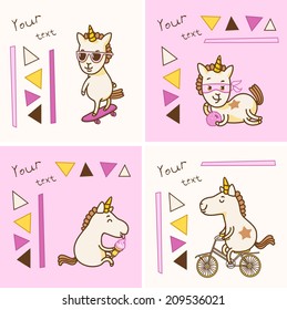 Vector vintage card with unicorn 