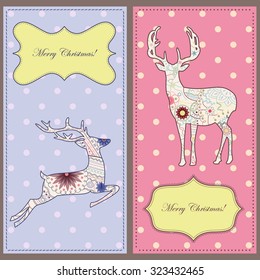 Vector vintage cards with deers