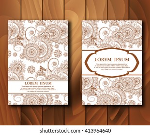 Vector  vintage cards in mehndi style. Invitation, cards with henna mehndi elements. Design template. Vector illustration.