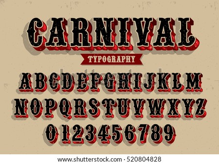 Vector of vintage carnival font and alphabet