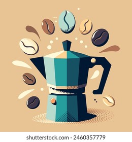 Vector vintage Cartoon Coffee Poster with coffee cup and colorful coffee beans