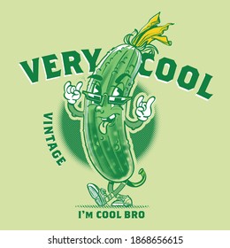 The vector vintage cartoon cucumber personage