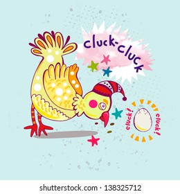 Vector vintage cartoon illustration "Funny chicken"