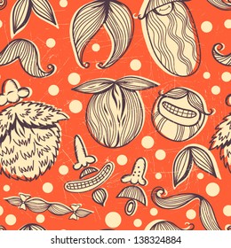 Vector Vintage Cartoon Seamless pattern "Funny mustache"/ orange.