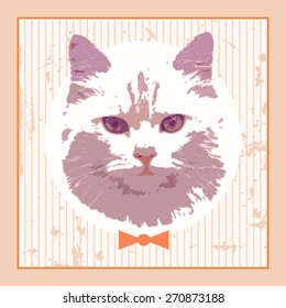 vector vintage cat with bow