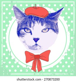 vector vintage cat with bow
