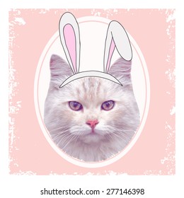 vector vintage cat with bunny ears