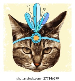 vector vintage cat with diadem