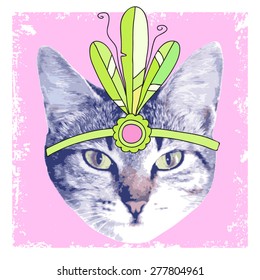 vector vintage cat with diadem