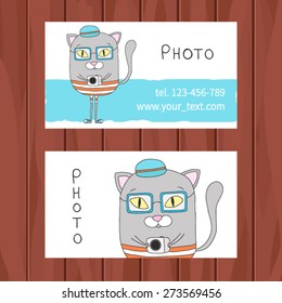 vector vintage cat photographer, business card