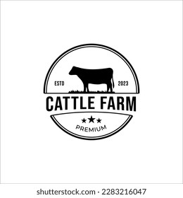 Vector vintage cattle animal farm logo design concept illustration idea