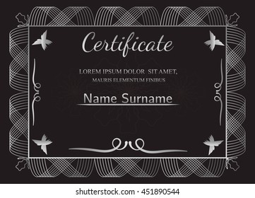 Vector vintage certificate with silver ornament, luxury,