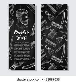 Vector Vintage Chalkboard Hand Drawn Barber Shop Business Flyer.