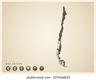 Vector vintage of Chile map on old background.