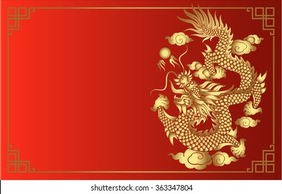 Vector vintage Chinese dragon  engraving with retro ornament pattern in antique rococo style decorative design