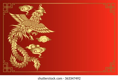 Vector vintage Chinese phoenix engraving with retro ornament pattern in antique rococo style decorative design