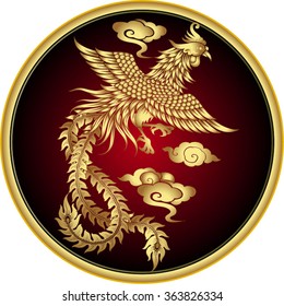 Vector vintage Chinese phoenix engraving with retro ornament pattern in antique rococo style decorative design