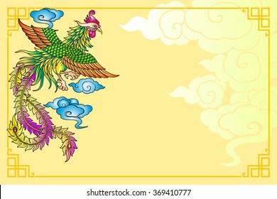 Vector vintage Chinese phoenix engraving with retro ornament pattern in antique rococo style decorative design