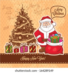 Vector Vintage Christmas Card for Holiday Design.