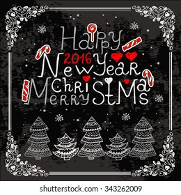 Vector Vintage Christmas Card for Holiday Design. Chalkboard Style.