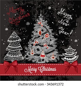 Vector Vintage Christmas Card for Holiday Design. Chalkboard Style.