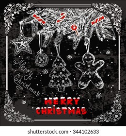 Vector Vintage Christmas Card for Holiday Design. Chalkboard Style.