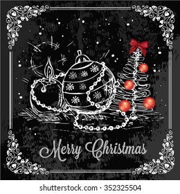 Vector Vintage Christmas Card for Holiday Design. Chalkboard Style.