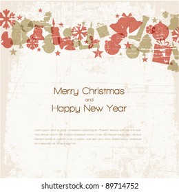 Vector Vintage vector christmas card with various seasonal shapes