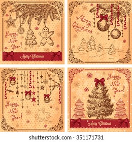 Vector Vintage Christmas Cards for Holiday Design.