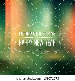 Vector vintage christmas greeting card over photographic unfocused background