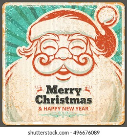 Vector Vintage Christmas Greeting Card Design With Santa Claus. Retro Illustration With Copy Space For Text.