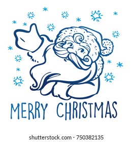 Vector vintage Christmas greeting card with cartoon Santa Claus.